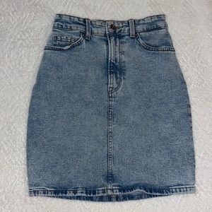Size 0, slightly long, denim skirt, DIVIDED brand, rarely worn.